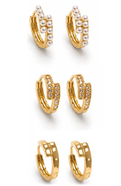 La Meno Set Of 3 18k Gold Plated Huggie Hoop Earrings