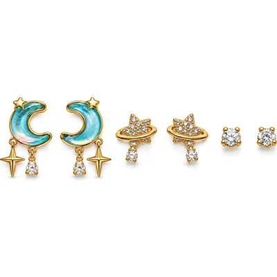 La Meno Set Of 3 Celestial Moon Earrings In Multi