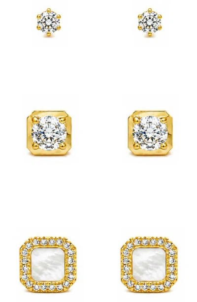 La Meno Set Of 3 Classic Sparkle Stud Earrings In Multi