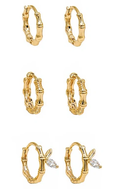 La Meno Set Of 3 Frosted Vine Hoop Earrings In Gold