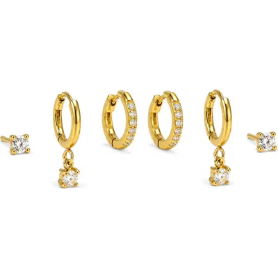 La Meno Set Of 6 Stud & Huggie Hoop Earrings In Gold