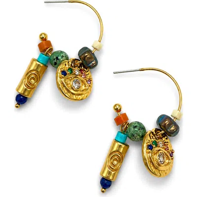 La Meno Stone & Evil Eye Charm Hoop Earrings In Multi