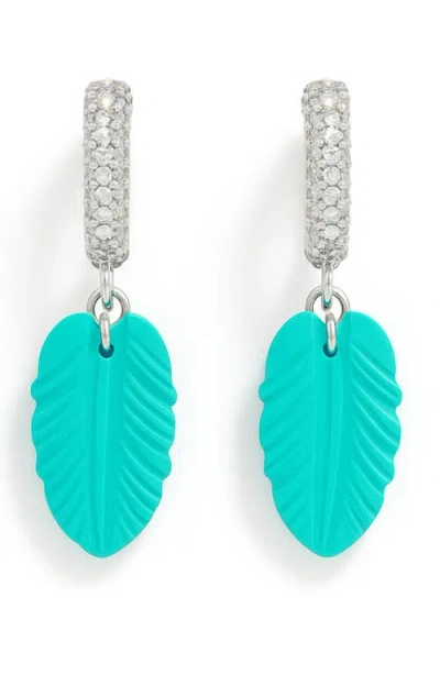 La Meno Turquoise Leaf Drop Earrings In Blue