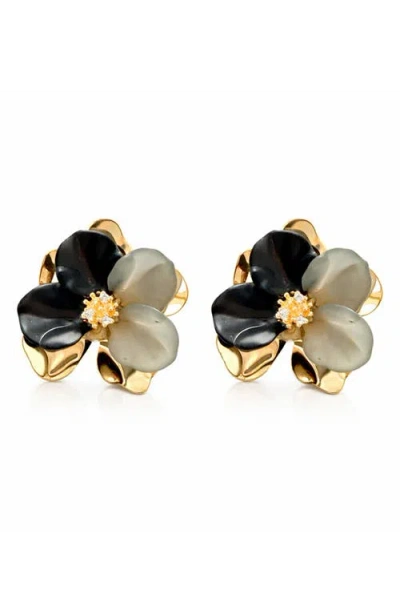La Meno Two Tone Flower Stud Earrings In Multi
