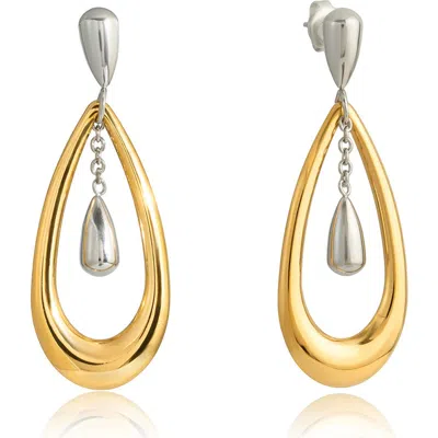 La Meno Two-tone Luxe Drop Earrings In Gold
