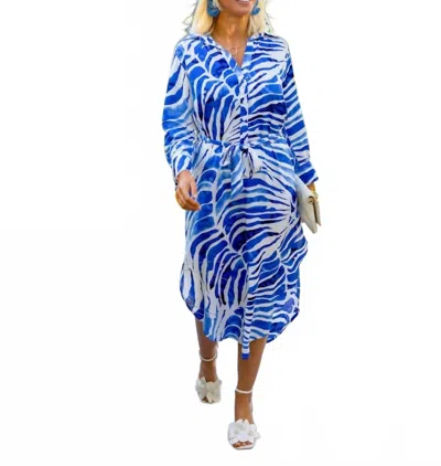 La Mer Luxe Women's Long Sleeve August Midi Dress In Navy Batik In Blue