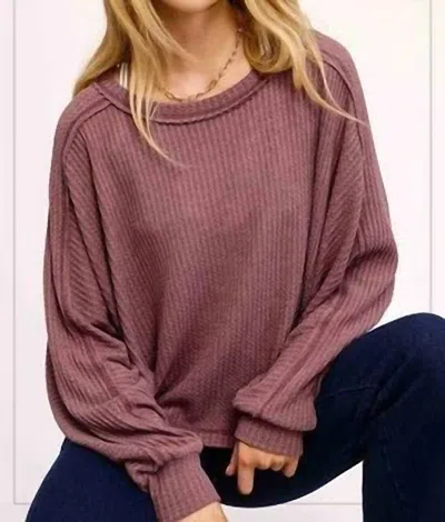 La Miel Brittany Long Sleeve Waffle Top In Berry In Purple
