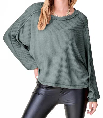 La Miel Brittany Long Sleeve Waffle Top In Teal Green In Blue