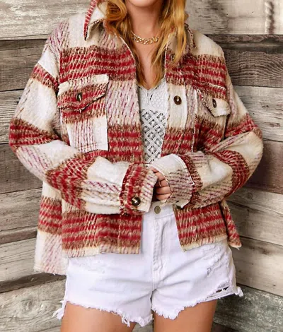 La Miel Brushed Plaid Jacket In Garnet In Multi