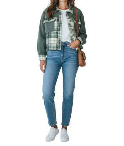La Miel Button-front Cozy Shacket In Sage + Cream In Green