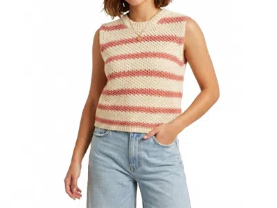 La Miel Coastal Open Knit Sweater Vest In Cream / Coral-pink In Multi