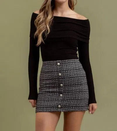 La Miel Foldover Off The Shoulder Long Sleeve Top In Black