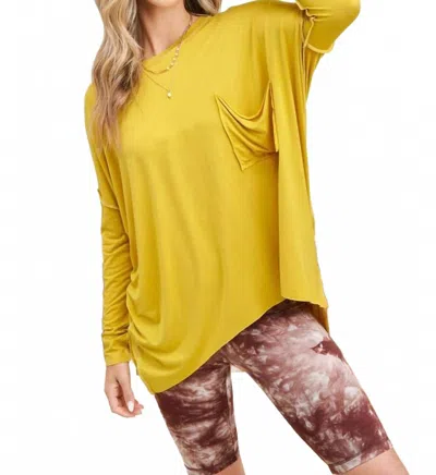 La Miel High Low Stretchy Loose Fit Long Sleeve Top In Mustard In Yellow
