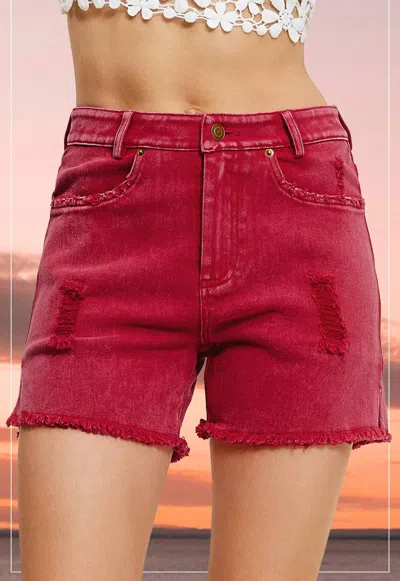 La Miel High Rise Basic Mineral Washed Denim Shorts In Red