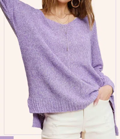La Miel Lightweight Vneck Sweater In Lilac In Blue