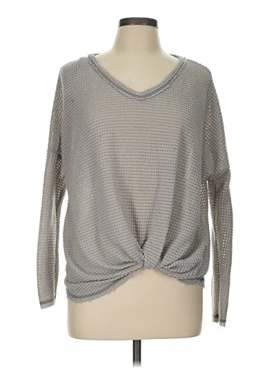 Pre-owned La Miel Long Sleeve Top Gray V-neck Tops