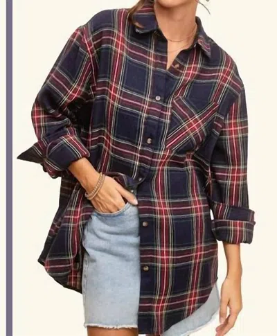 La Miel Loose Fit Button Down Plaid In Midnight Blue