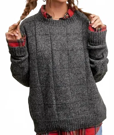La Miel Loose Fit Windowpane Two Tone Sweater In Black In Blue