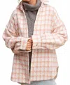 La Miel Oversized Houndstooth Patterned Soft Brushed Shacket In Blush In Multi