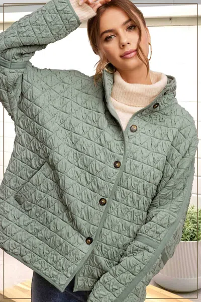 La Miel Quilted Button Down Jacket In Birdy Sage In Green