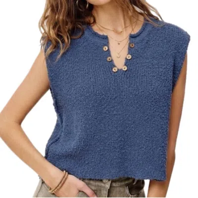 La Miel Slouchy Bouclé Knit Vest In Dusty Indigo In Blue