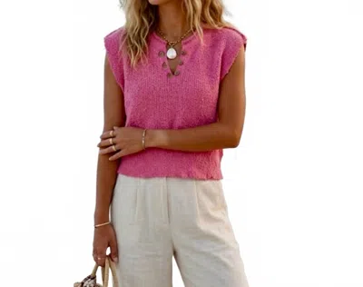 La Miel Slouchy Bouclé Knit Vest In Surfer Girl Pink