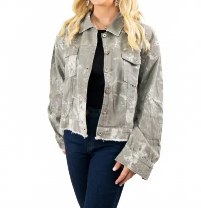 La Miel Smoked Out Denim Jacket In Olive In Multi