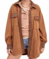La Miel Soft Brushed Button Down Long Sleeve Fleece Shacket In Camel In Brown