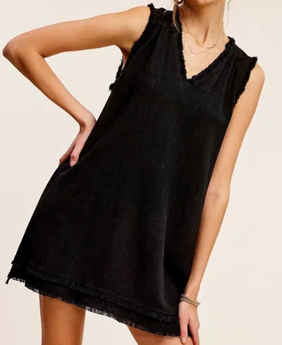 La Miel Soft Wash Vneck Dress In Black