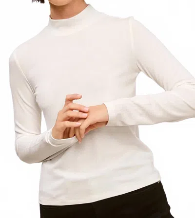 La Miel Stretchy Ribbed Long Sleeve Mock Neck Basic Top In Milk In White
