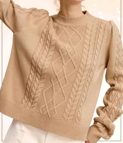 La Miel Super Soft Ribbed Crew Neck Cable Knit Sweater In Crumb Cake In Neutral
