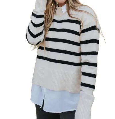 La Miel Super Soft Striped Mock Neck Loose Fit Sweater In Cookies And Cream In Neutral