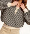 La Miel Waffle Texture Collared Sweatshirt In Black/taupe