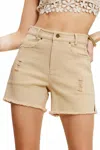 La Miel Wash High Rise Denim Shorts In Sand Mineral