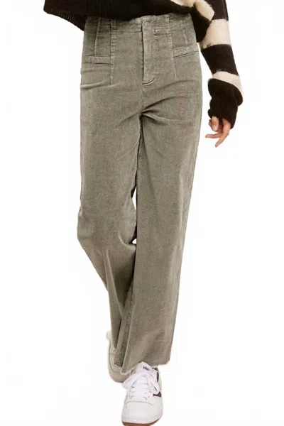 La Miel Women's Mineral Washed Raw Edge Hemline Corduroy Pants In Fade Olive In Multi