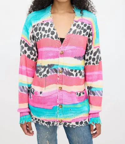 La Miel Women'rainbow Bright Leopard Cardigan In Multicolor/rainbow