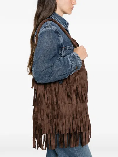 La Milanesa Aretha Fringe-detailed Shoulder Bag In Brown