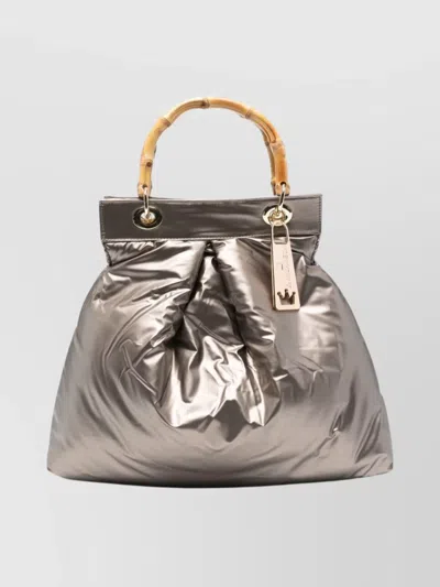 LA MILANESA BAMBOO HANDLE TOTE BAG WITH METALLIC FINISH