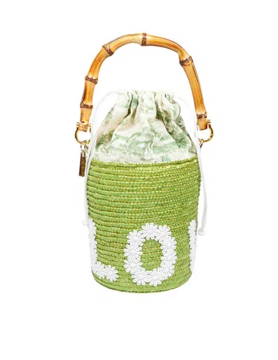 La Milanesa Bucket Bag In Woven Straw In Green