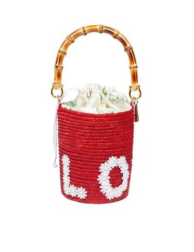 La Milanesa Bucket Bag In Woven Straw In Red