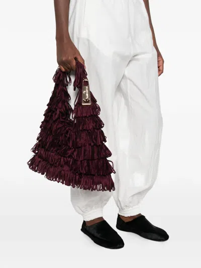 La Milanesa Capucine Tiered Fringed Tote Bag In Burgundy