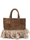 La Milanesa Checked Fringed Tote Bag In Brown