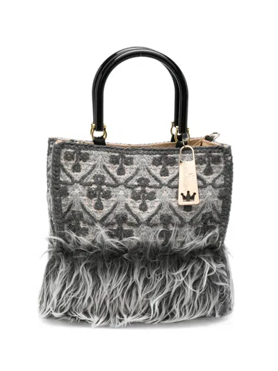 La Milanesa Crochet-knit Faux-fur Tote Bag In Gray
