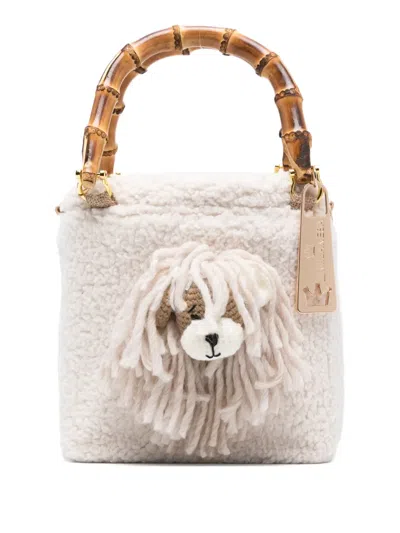La Milanesa Dog-embellished Shearling Tote Bag In White