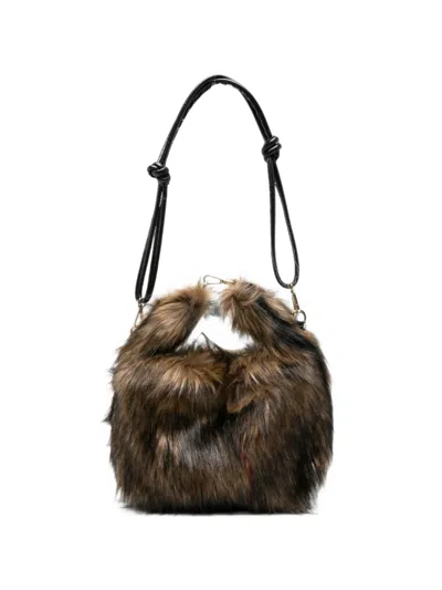 La Milanesa Faux-fur Logo-plaque Shoulder Bag In Brown
