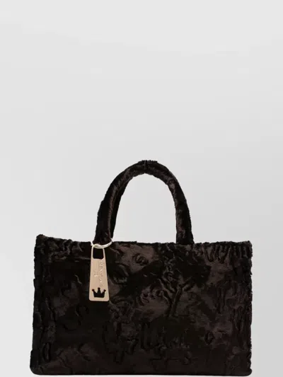 La Milanesa Floral Faux Fur Tote Bag With Handles In Brown