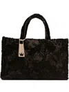 La Milanesa Floral Faux Fur Tote Bag With Handles In Brown