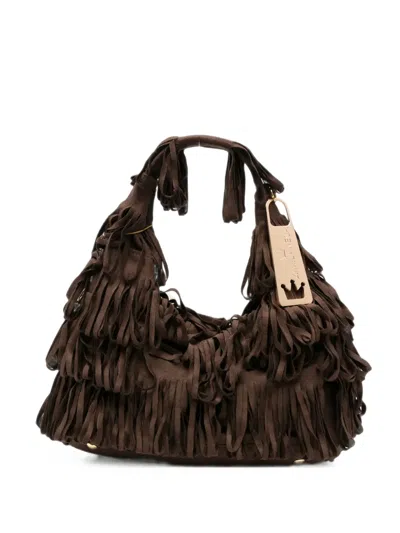 La Milanesa Fringed Capucine Clutch Bag In Brown