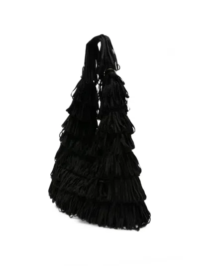 La Milanesa Fringe-trimmed Capucine Clutch Bag In Black