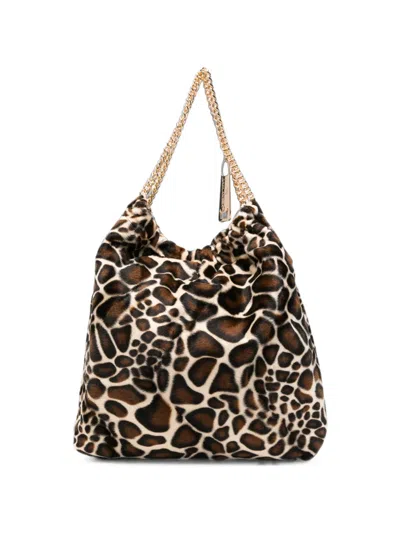 La Milanesa Giraffe-print Chain-link Tote Bag In Brown